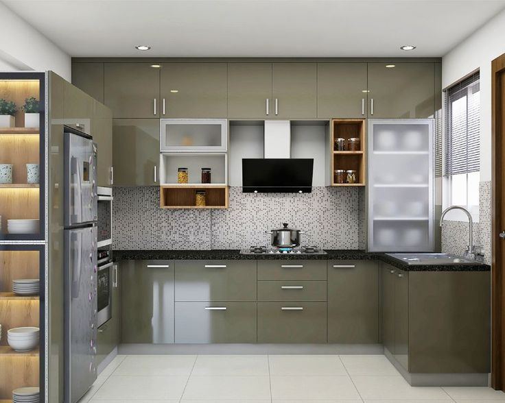 Custom kitchen layout with glossy cabinetry