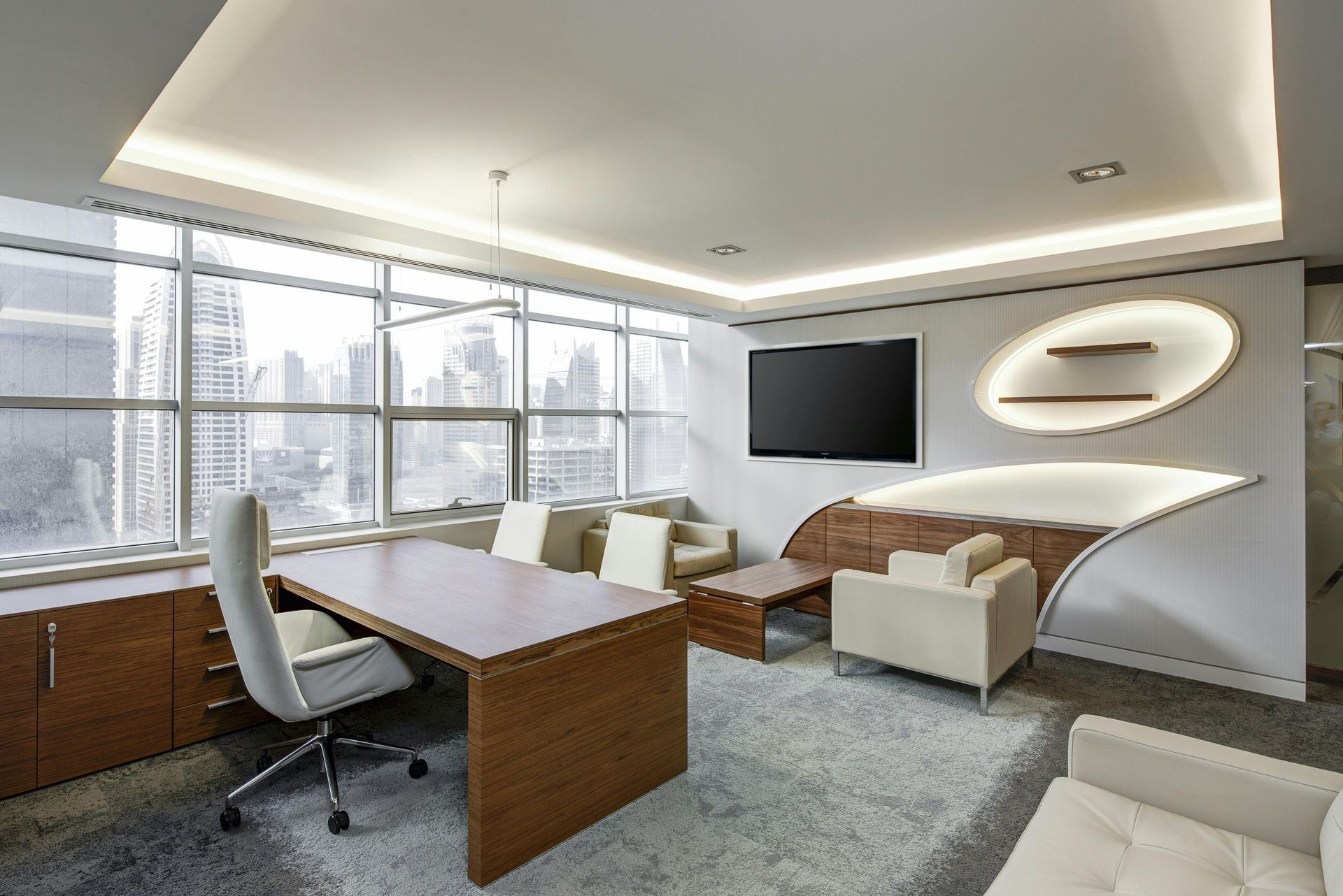 Custom office design with built-in cabinetry