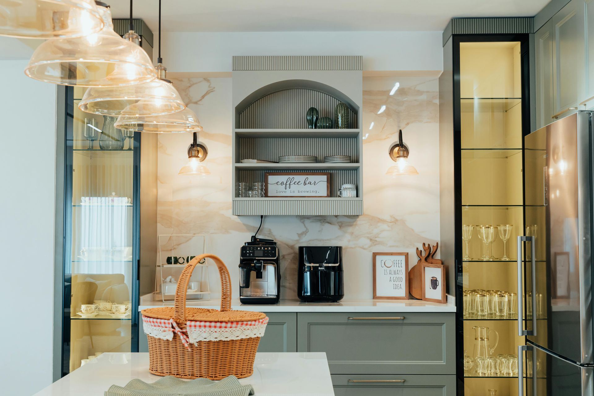 Custom countertop design with built-in coffee bar