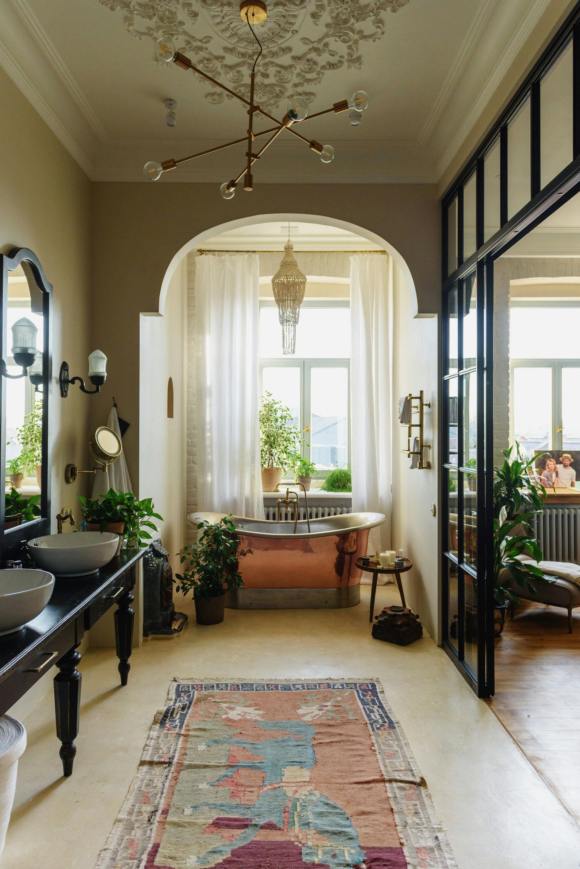 Custom bathroom layout with copper soaking tub