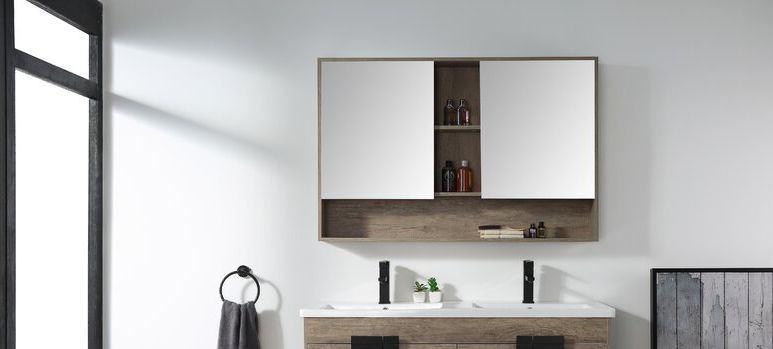 Custom framed medicine cabinet with shelving