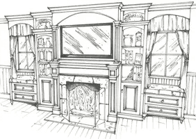 Hand-drawn custom built-in cabinetry design sketch