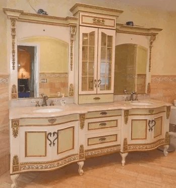 Custom ornate cream double bath vanity