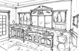 Hand-drawn custom double vanity design sketch