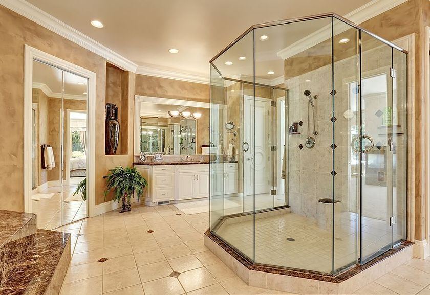 Custom hexagonal glass shower door